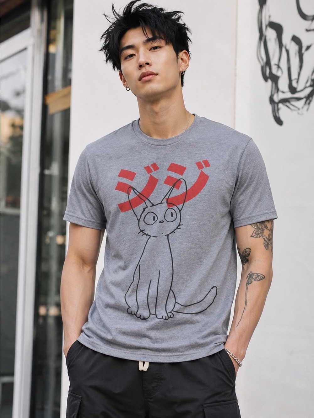 STUDIO GHIBLI Kiki’s Delivery Service Jiji Kanji Graphic T-Shirt in M